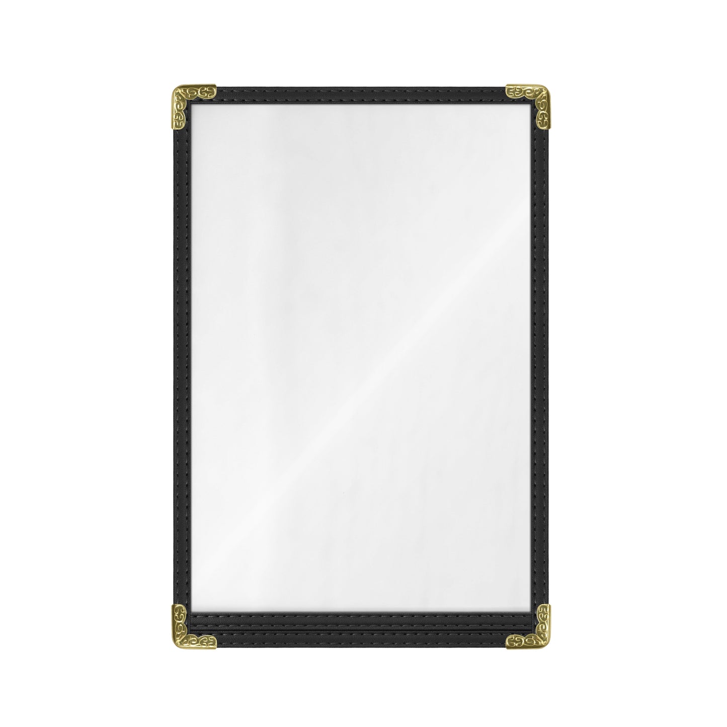 Café Style Menu Cover, 2 View,5.5" x 8.5",Black, Elegant black cover on a fine dining restaurant table