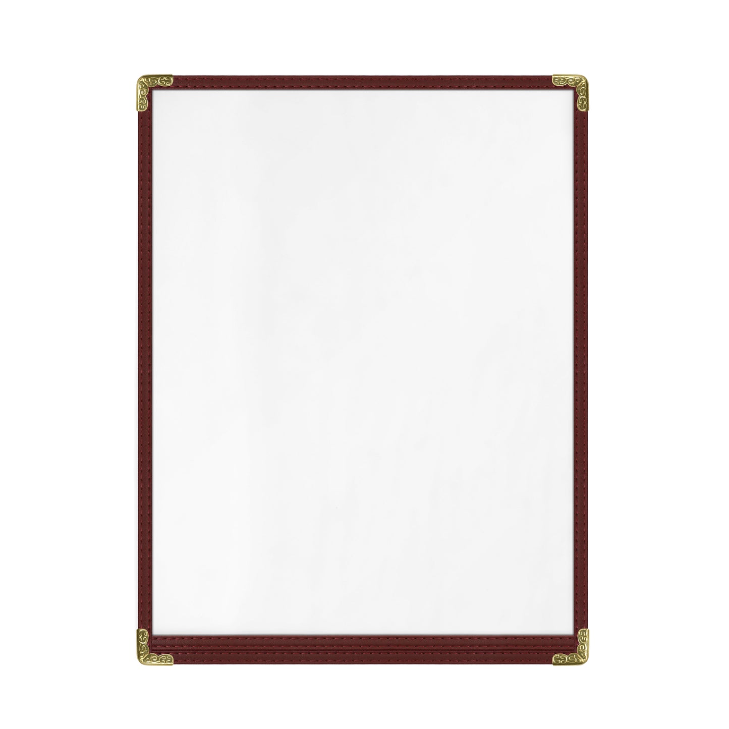 Café Style Menu Cover, 2 View,8.5" x 11",Burgundy, Elegant black cover on a fine dining restaurant table