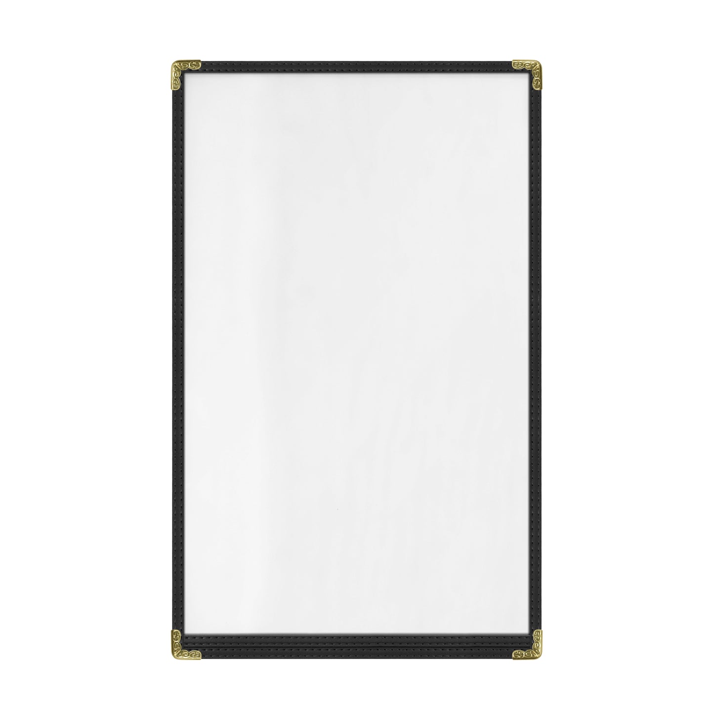 Café Style Menu Cover, 2 View,8.5" x 14",Black, Elegant black cover on a fine dining restaurant table