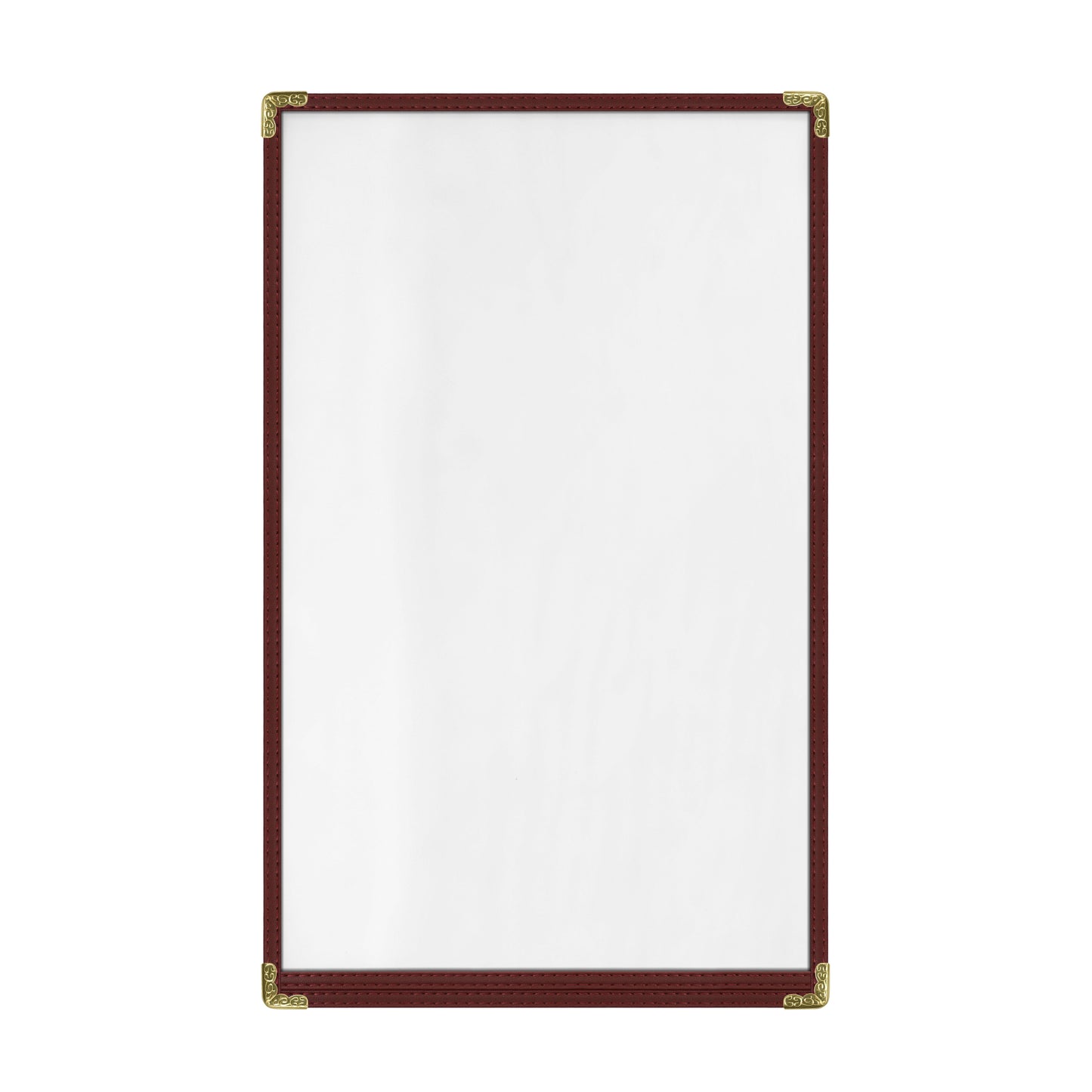 Café Style Menu Cover, 2 View,8.5" x 14",Burgundy, Elegant black cover on a fine dining restaurant table