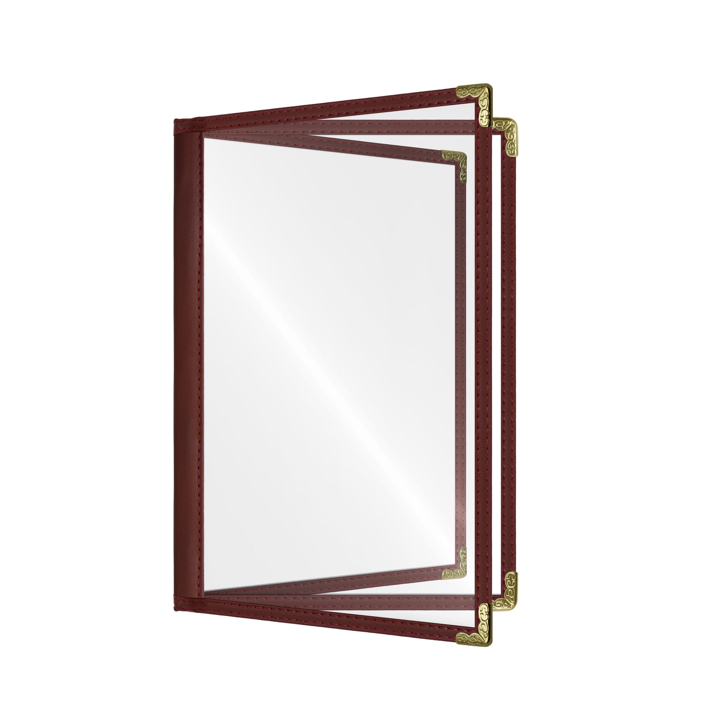 Café Style Menu Cover, 6 View Booklet,8.5" x 11",Burgundy, Elegant black cover on a fine dining restaurant table