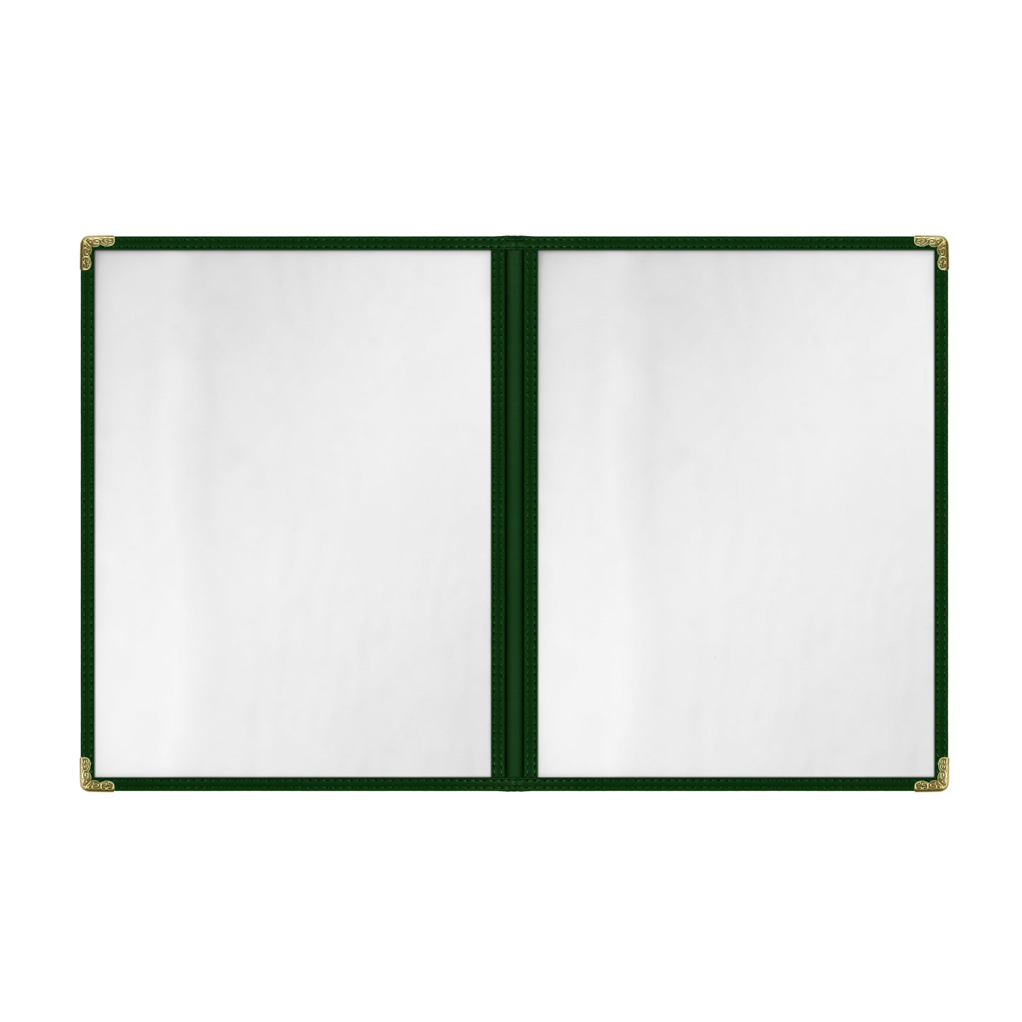 Café Style Menu Cover, 4 View,8.5" x 11",Green, Elegant black cover on a fine dining restaurant table
