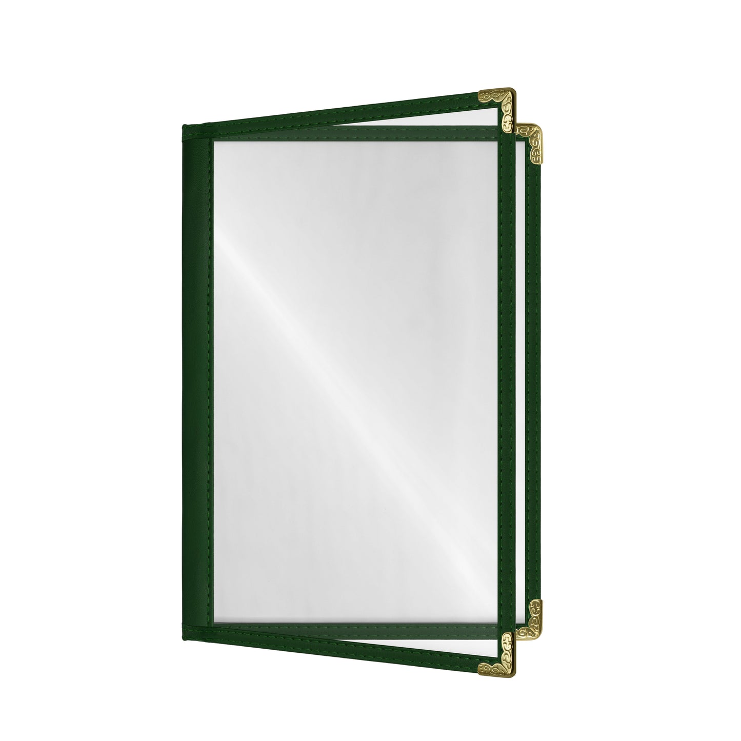 Café Style Menu Cover, 4 View,5.5" x 8.5",Green, Elegant black cover on a fine dining restaurant table