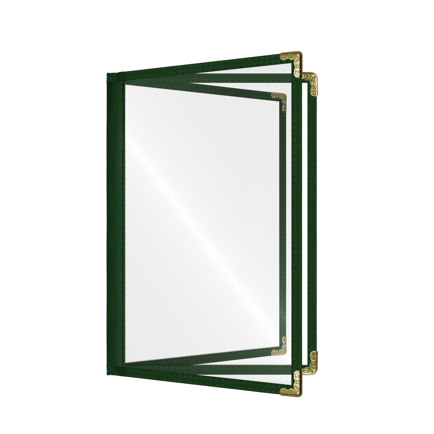 Café Style Menu Cover, 6 View Booklet,5.5" x 8.5",Green, Elegant black cover on a fine dining restaurant table