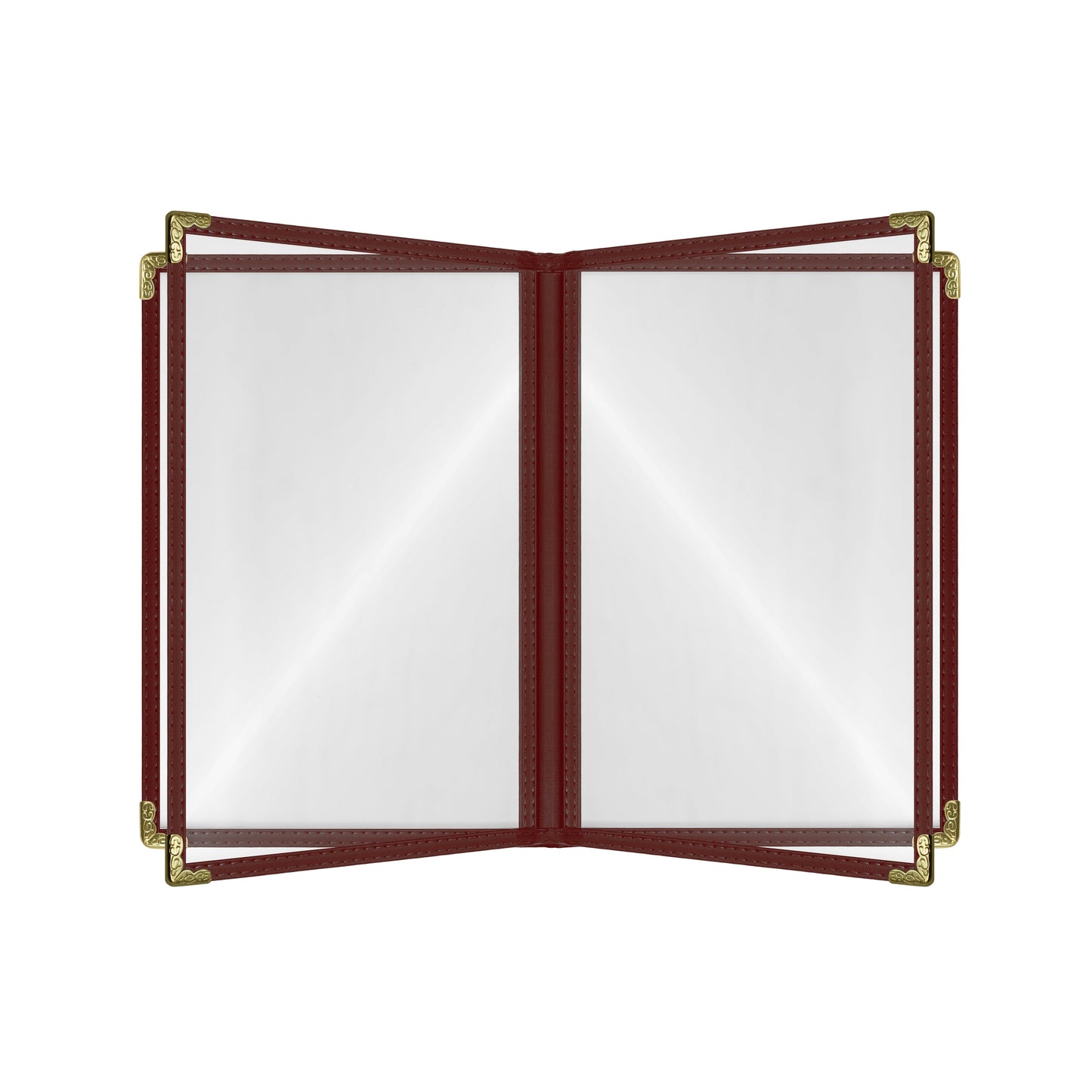 Café Style Menu Cover, 8 View,8.5" x 14",Burgundy, Elegant black cover on a fine dining restaurant table