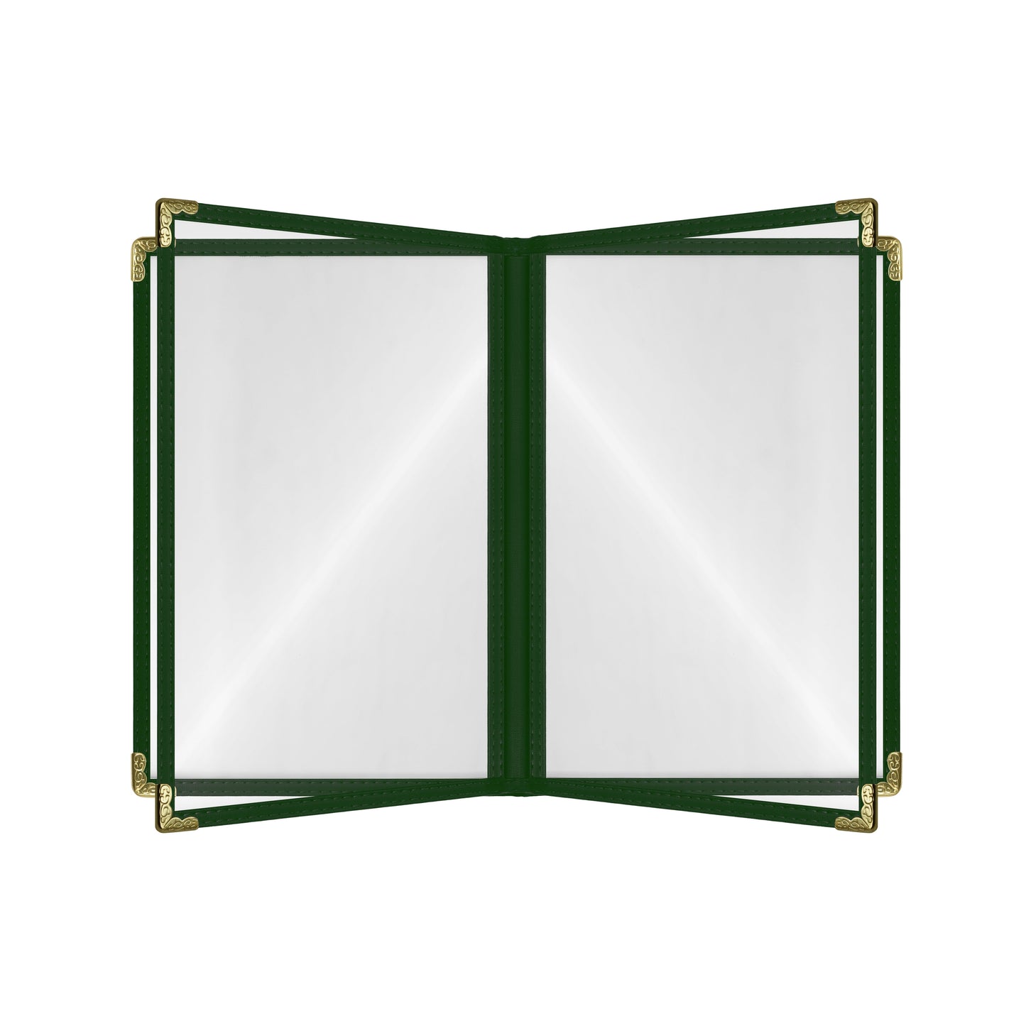 Café Style Menu Cover, 8 View,8.5" x 11",Green, Elegant black cover on a fine dining restaurant table