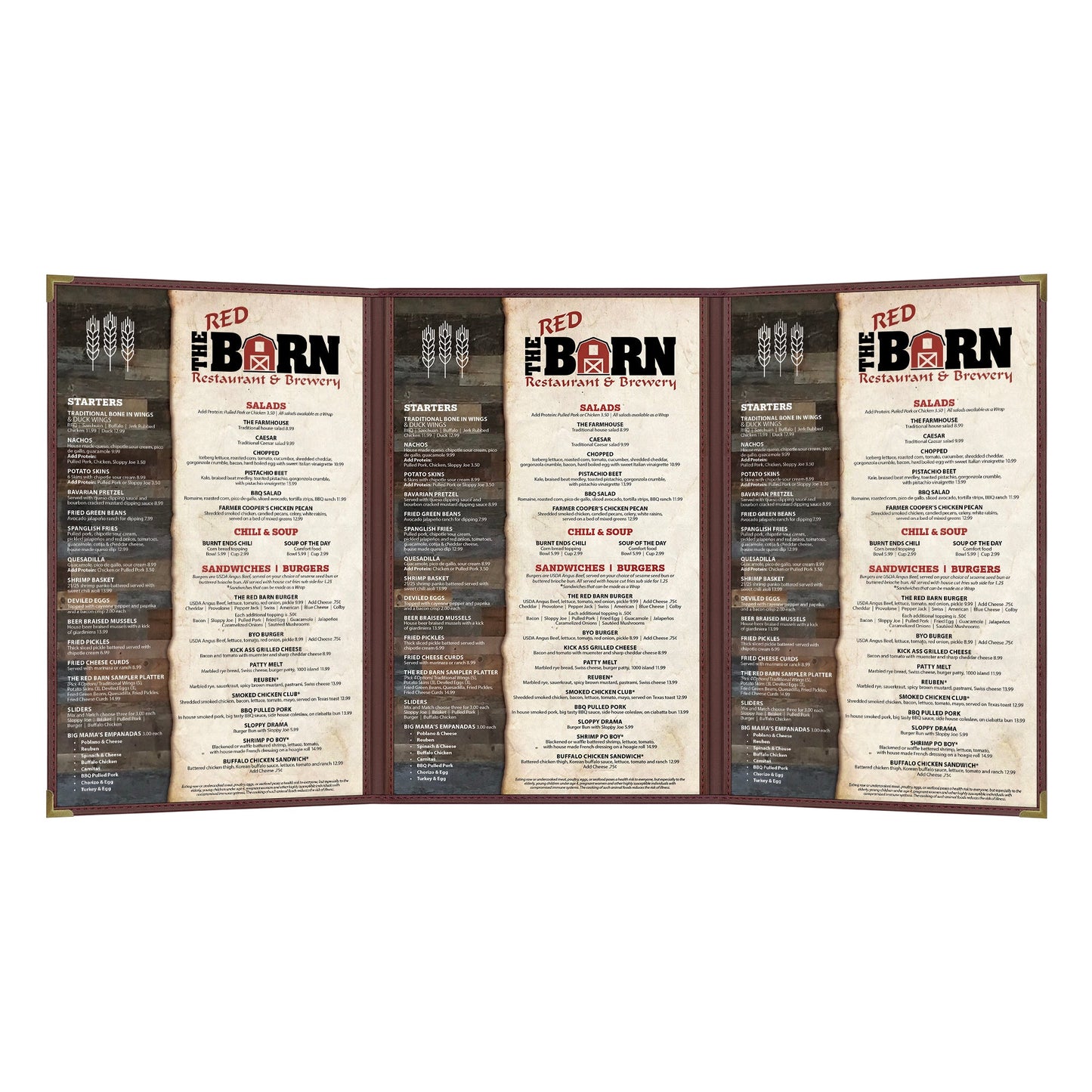 Pajco Menu Cover, Triple Pocket Fold-Out (3 View)