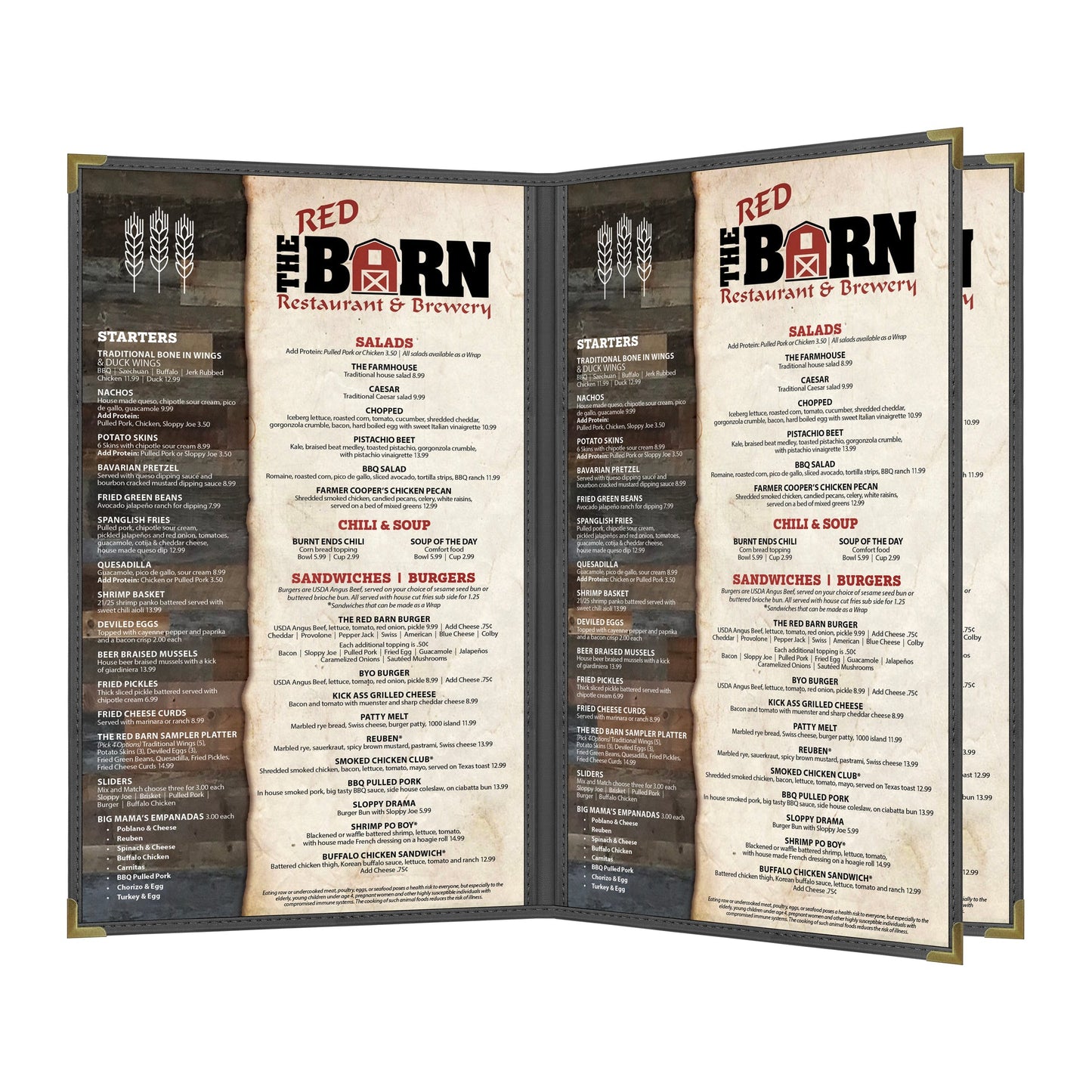 Pajco Menu Cover, Triple Pocket Booklet (4 View), 8.5" x 14", BlackElegant cover on a fine dining restaurant table