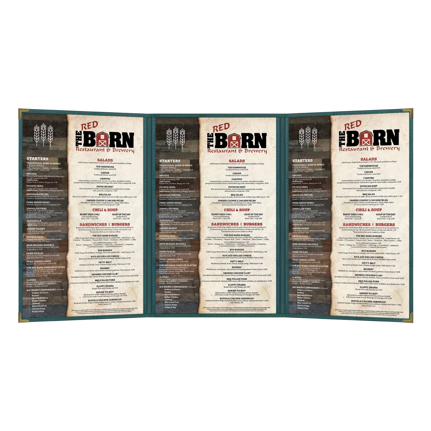 Pajco Menu Cover, Triple Pocket Fold-Out (3 View)