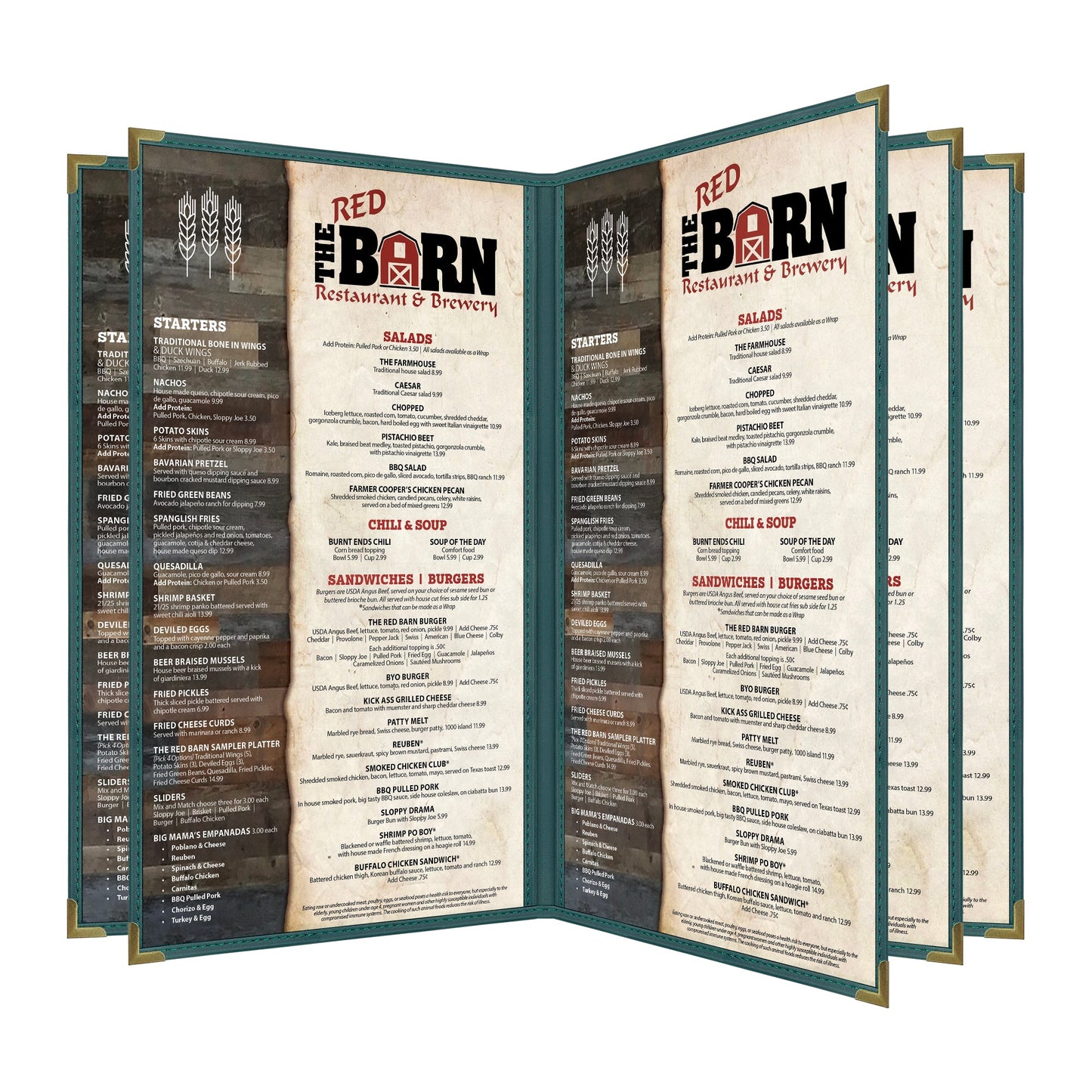 Pajco Menu Cover, Five Pocket Booklet (8 View), 8.5" x 14", GreenElegant cover on a fine dining restaurant table