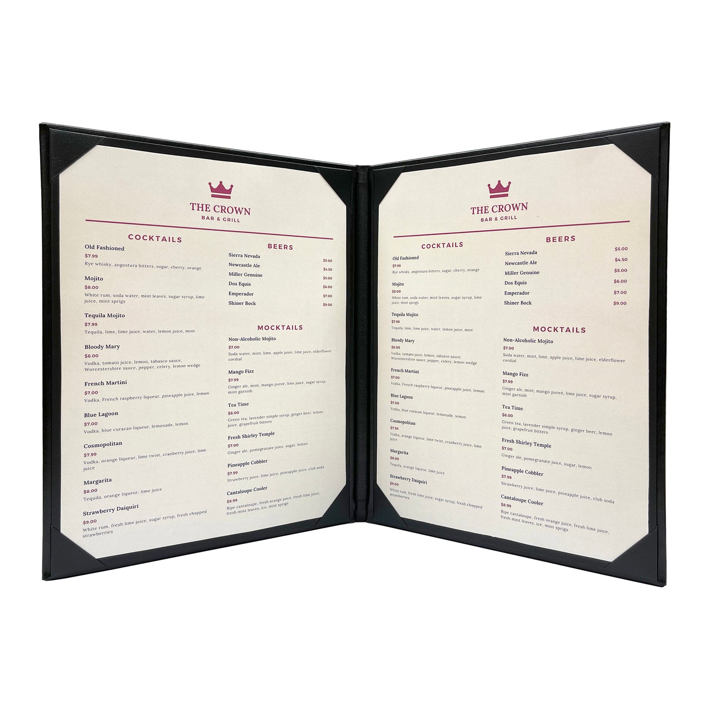 Columbia Casebound Menu Cover, 2 View
