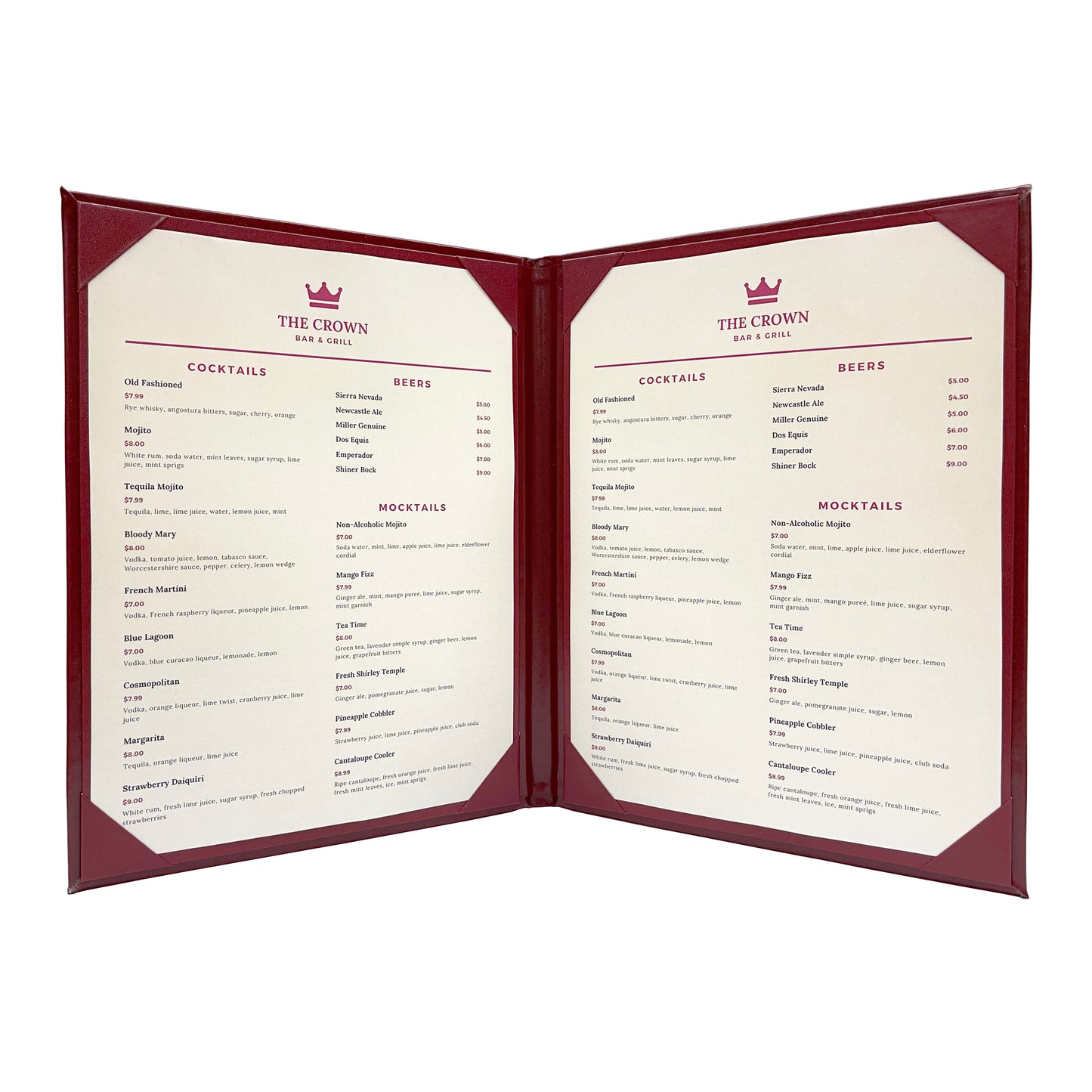 Columbia Casebound Menu Cover, 2 View