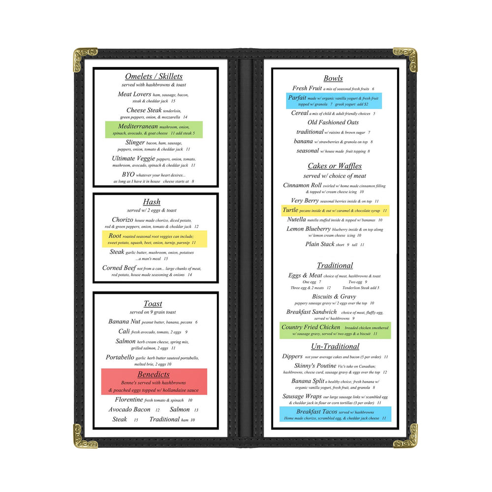 Bar Style Menu Cover, 4 View