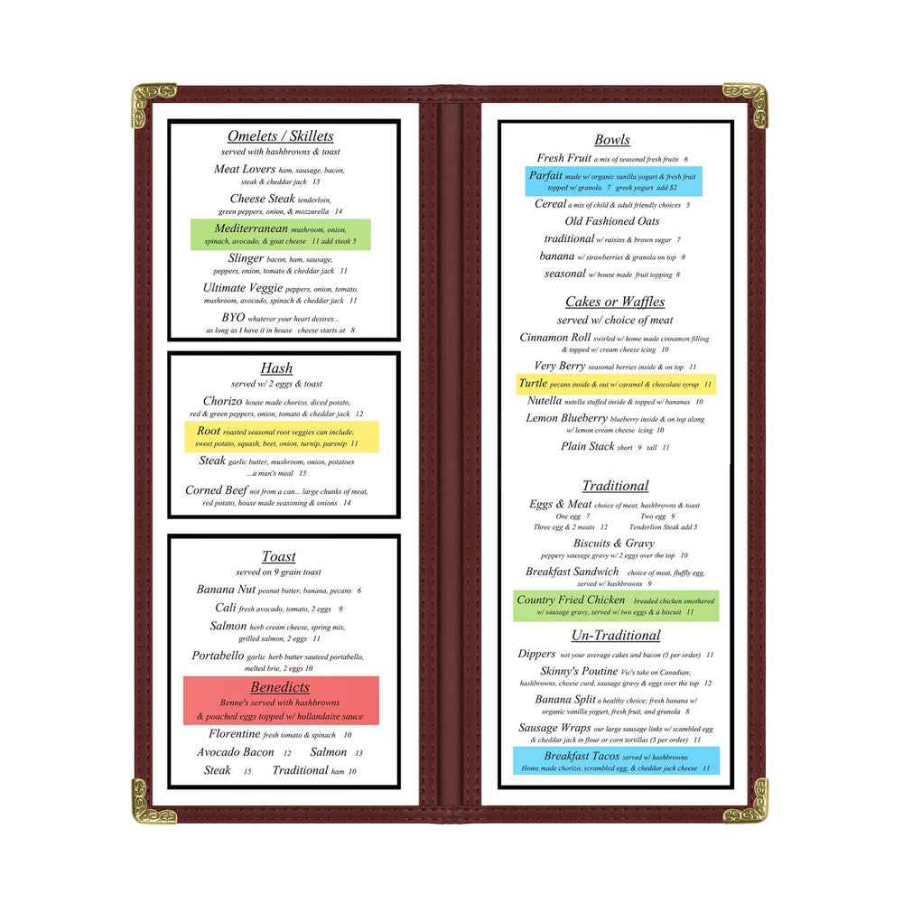 Bar Style Menu Cover, 4 View