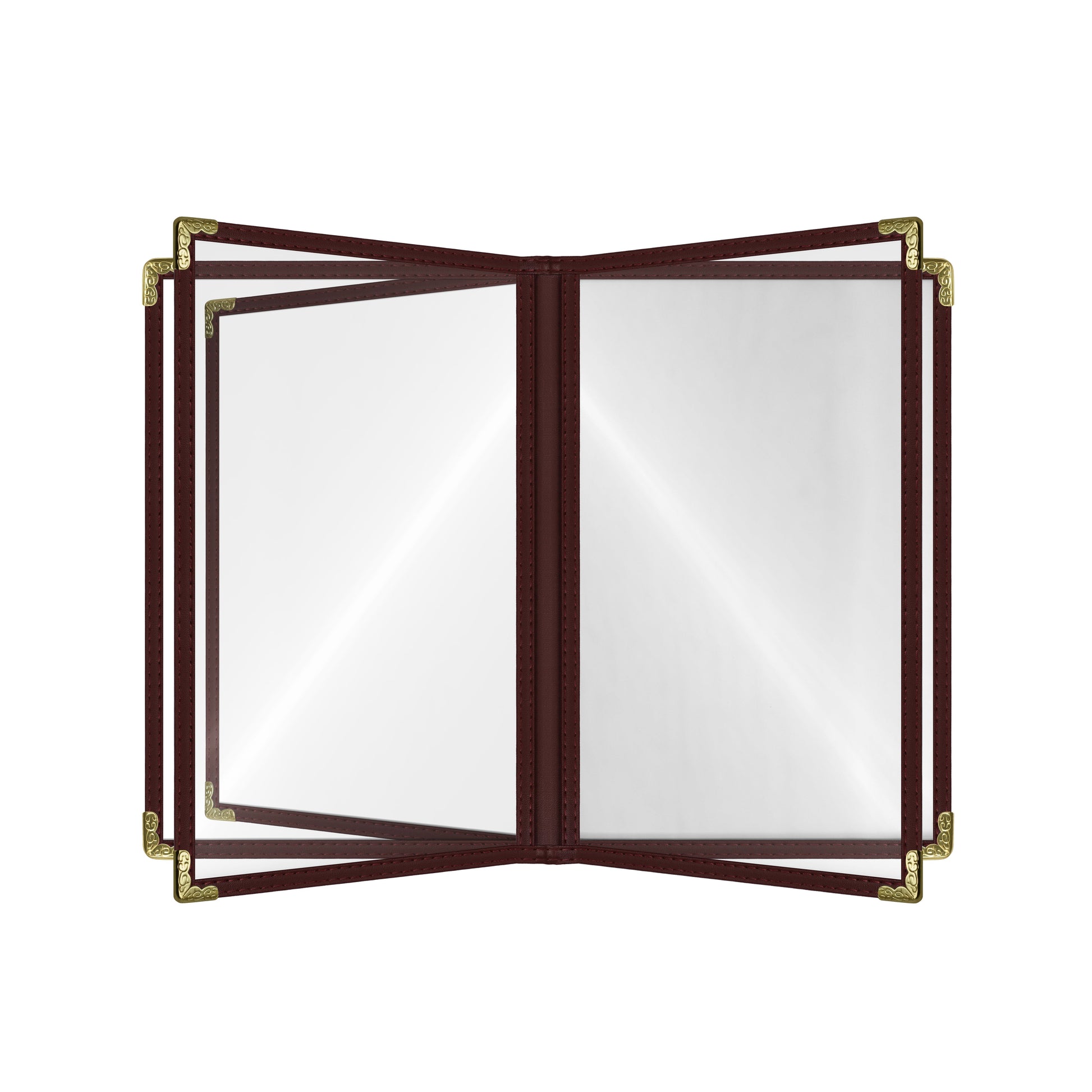 Café Style Menu Cover, 10 View,8.5" x 11",Brown, Elegant black cover on a fine dining restaurant table