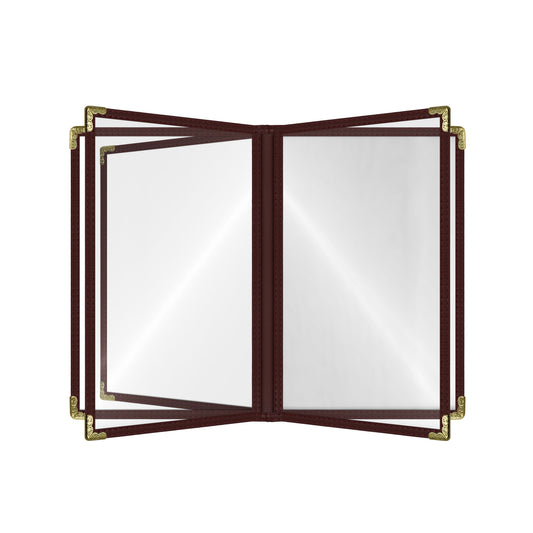 Café Style Menu Cover, 10 View,8.5" x 11",Brown, Elegant black cover on a fine dining restaurant table