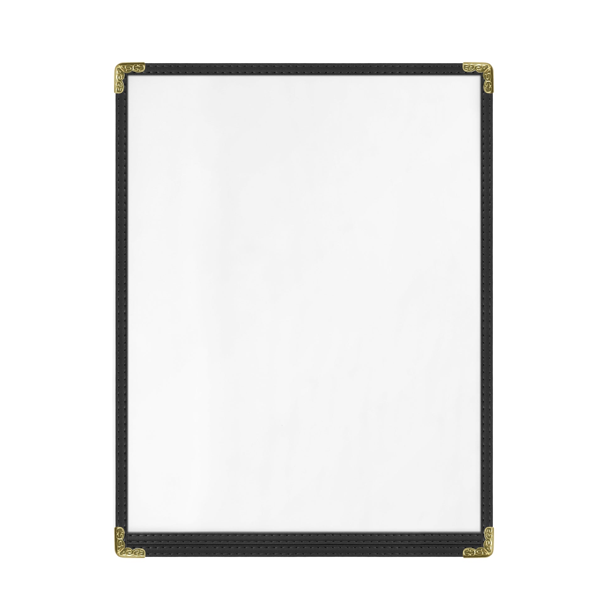 Café Style Menu Cover, 2 View,8.5" x 11",Black, Elegant black cover on a fine dining restaurant table