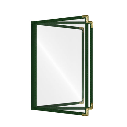 Café Style Menu Cover, 6 View Booklet,5.5" x 8.5",Green, Elegant black cover on a fine dining restaurant table