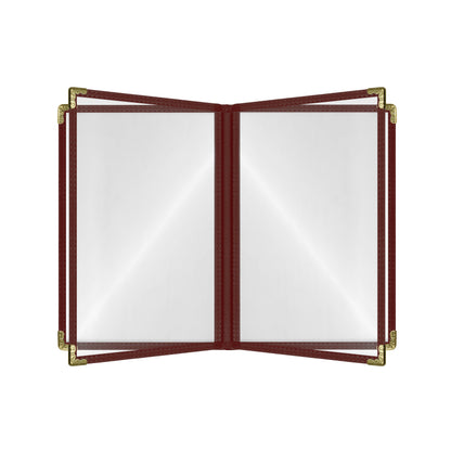 Café Style Menu Cover, 8 View,8.5" x 11",Burgundy, Elegant black cover on a fine dining restaurant table