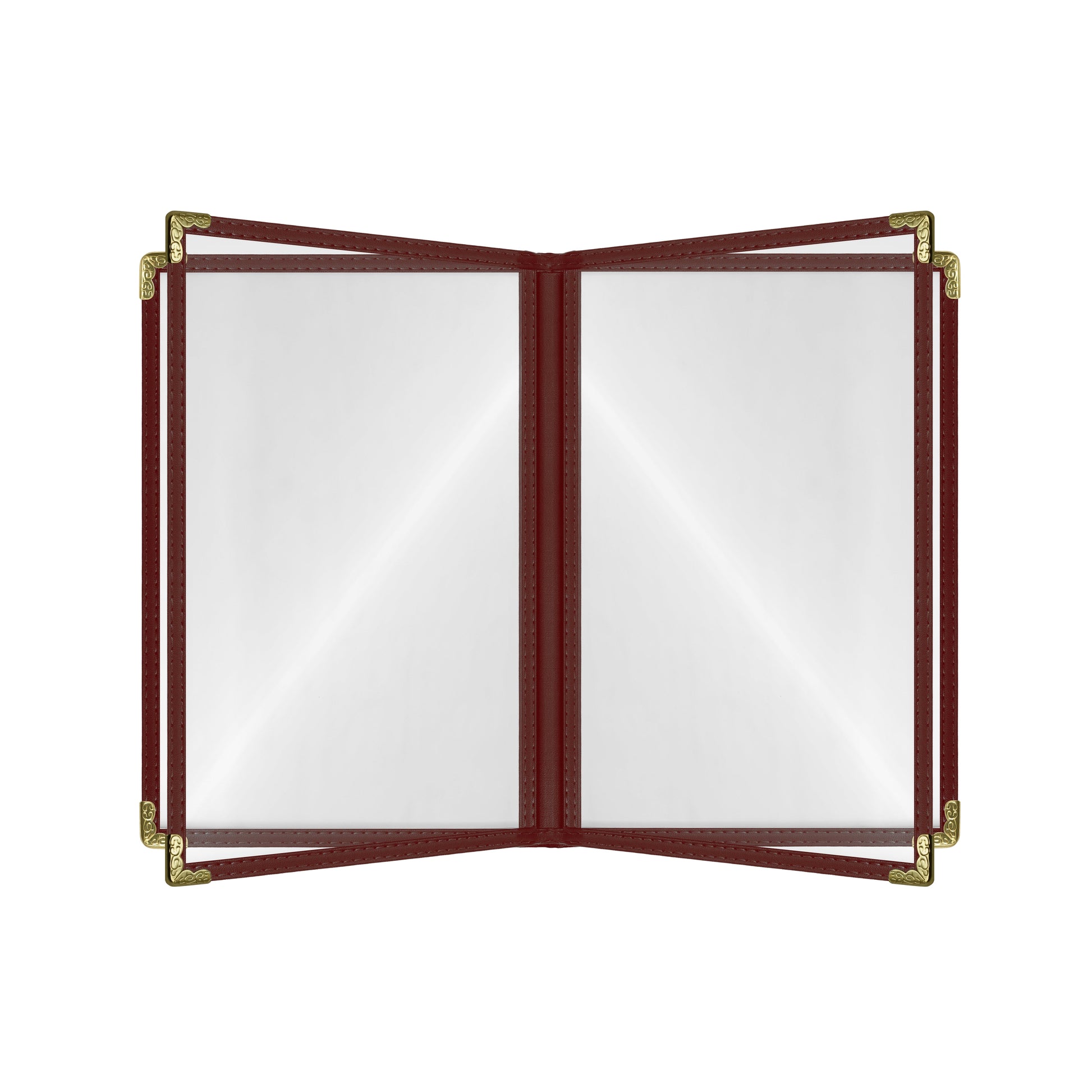 Café Style Menu Cover, 8 View,8.5" x 14",Burgundy, Elegant black cover on a fine dining restaurant table