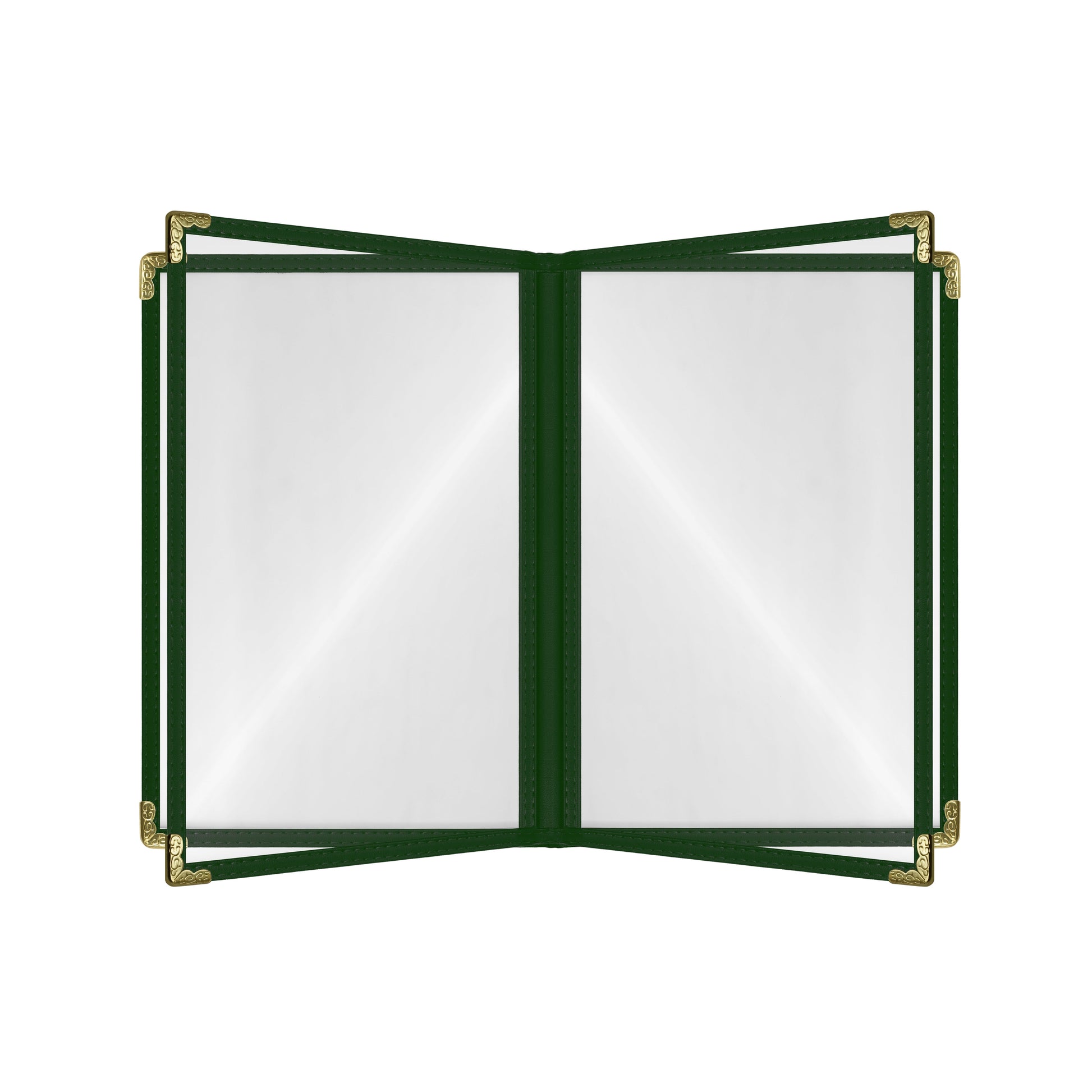 Café Style Menu Cover, 8 View,8.5" x 11",Green, Elegant black cover on a fine dining restaurant table