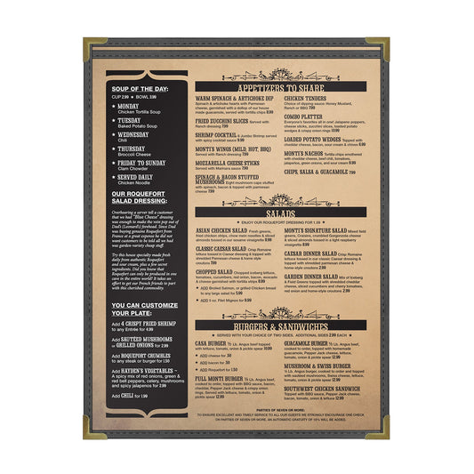 Pajco Menu Cover, Single Pocket (1 View), 8.5" x 11", BlackElegant cover on a fine dining restaurant table