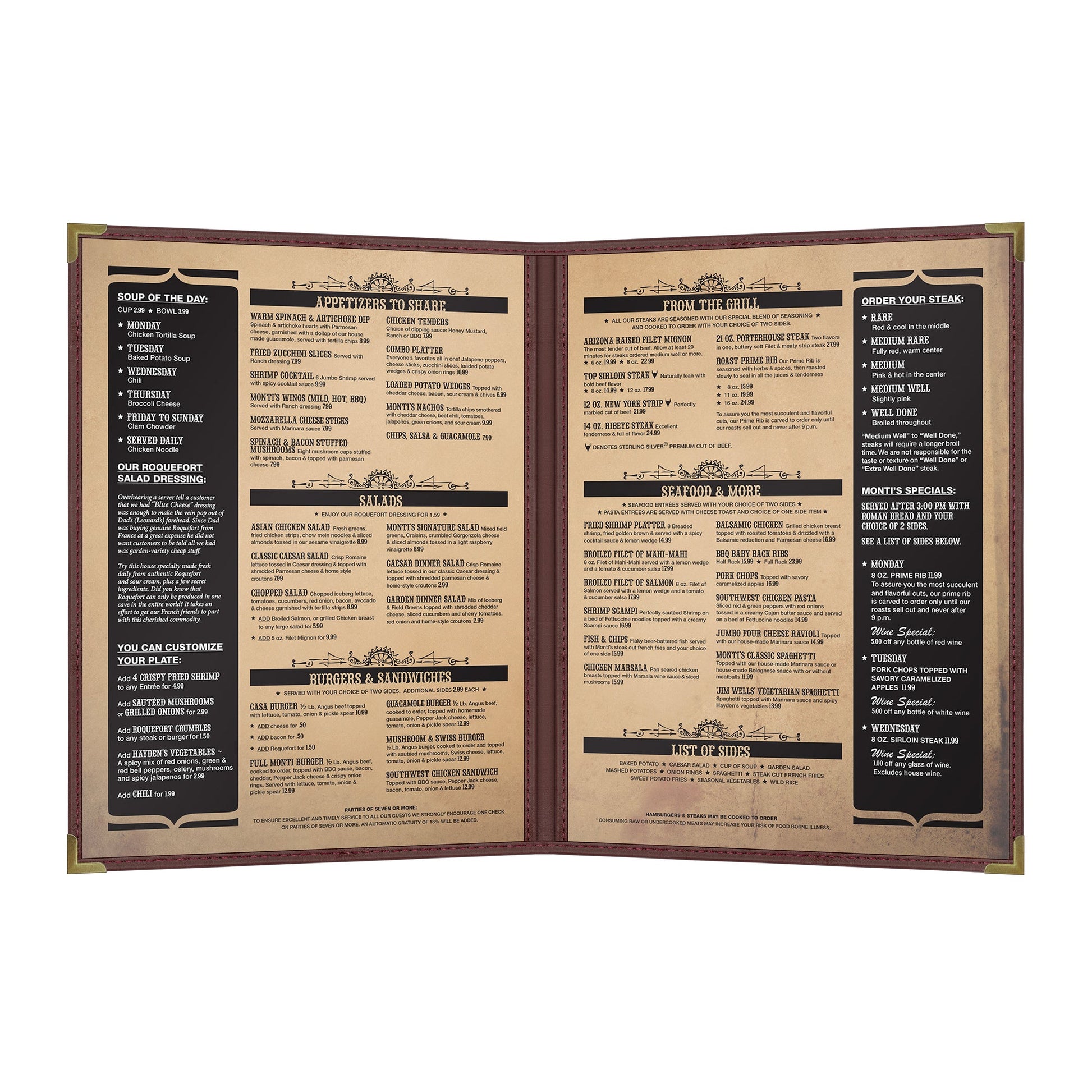 Pajco Menu Cover, Double Pocket (2 View), 8.5" x 11", BurgundyElegant cover on a fine dining restaurant table