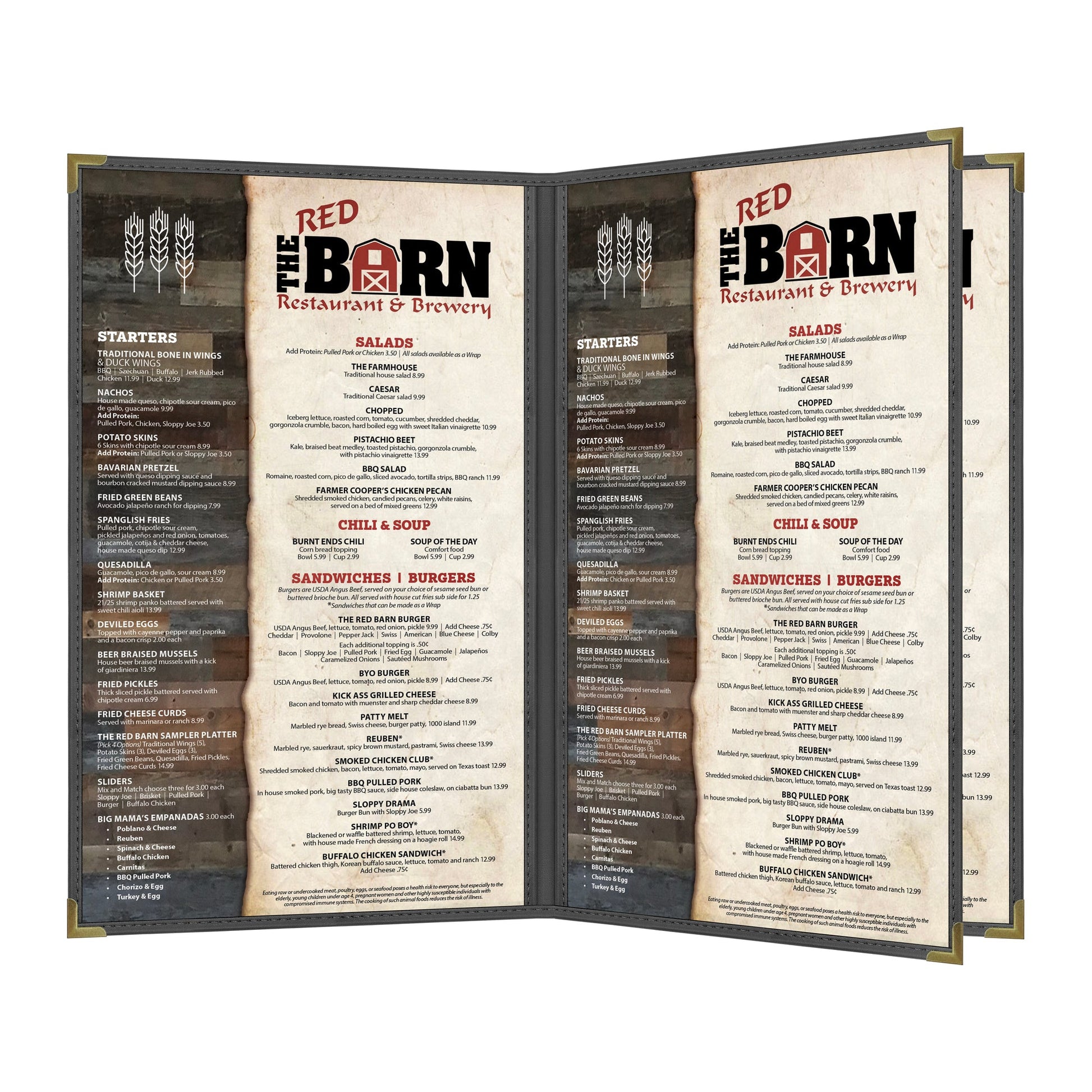 Pajco Menu Cover, Triple Pocket Booklet (4 View), 8.5" x 14", BlackElegant cover on a fine dining restaurant table