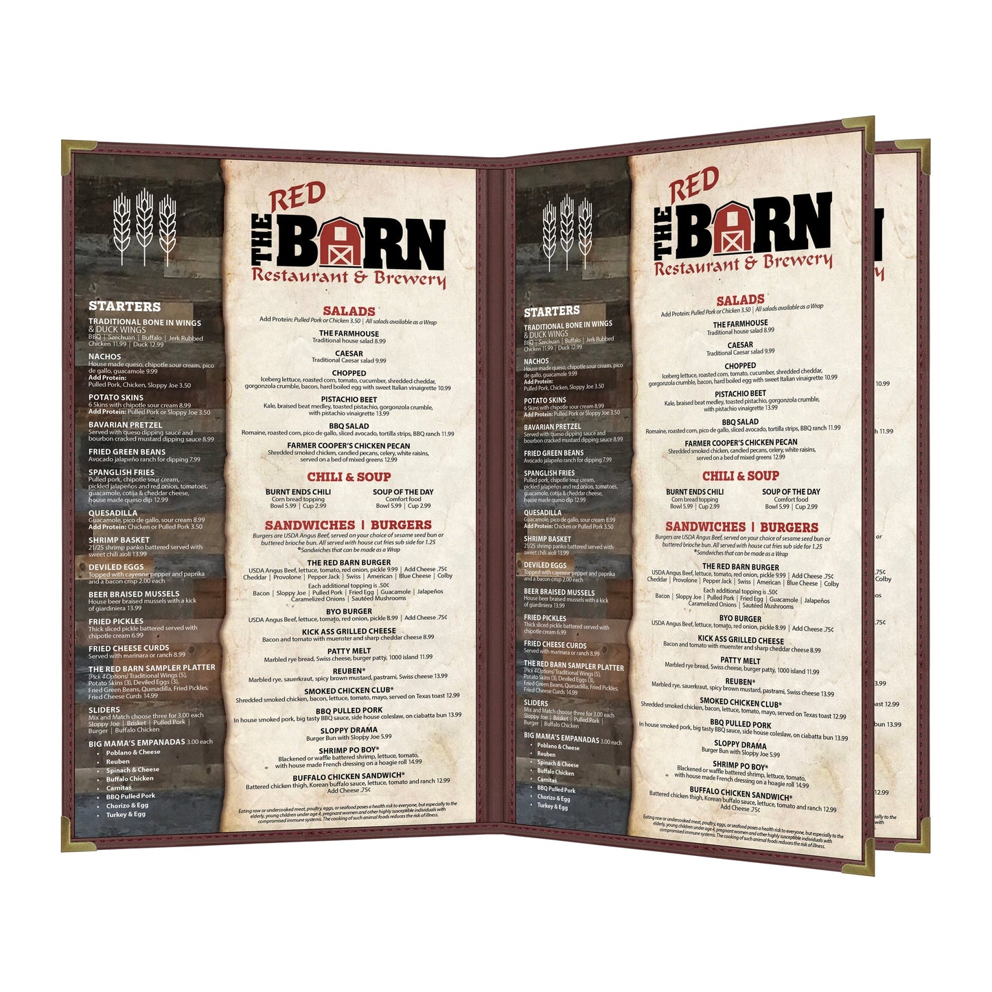 Pajco Menu Cover, Triple Pocket Booklet (4 View), 8.5" x 14", BurgundyElegant cover on a fine dining restaurant table