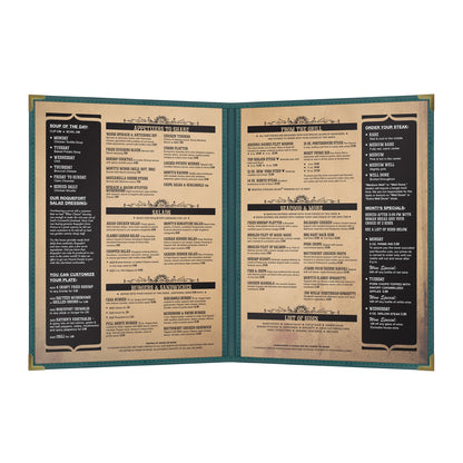 Pajco Menu Cover, Double Pocket (2 View), 8.5" x 11", GreenElegant cover on a fine dining restaurant table