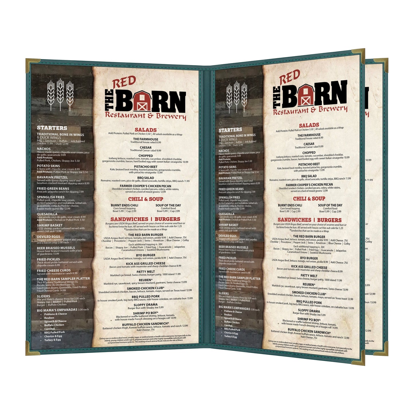 Pajco Menu Cover, Triple Pocket Booklet (4 View), 8.5" x 14", GreenElegant cover on a fine dining restaurant table