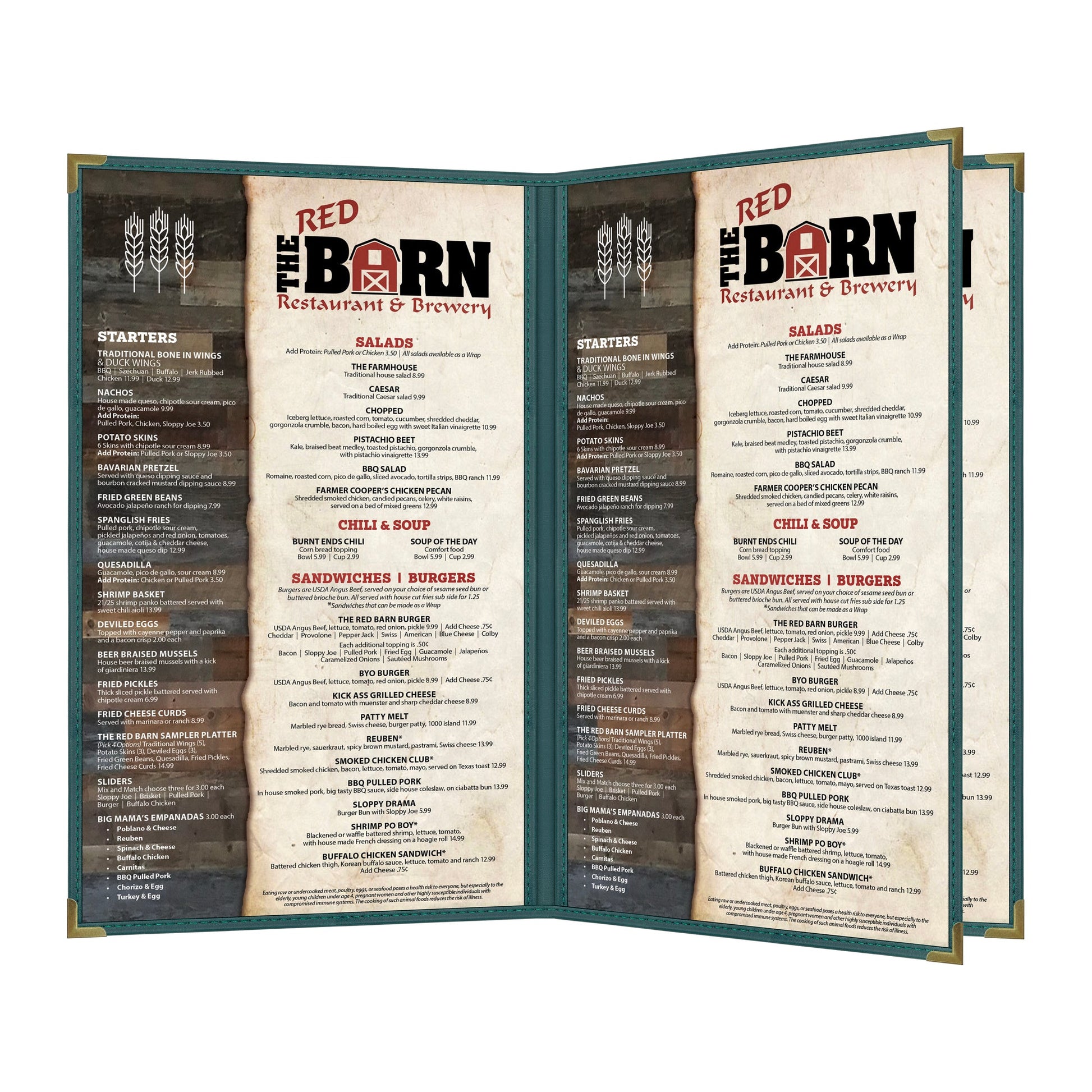 Pajco Menu Cover, Triple Pocket Booklet (4 View), 8.5" x 14", GreenElegant cover on a fine dining restaurant table