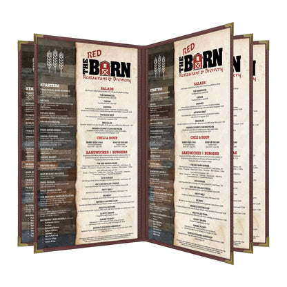 Pajco Menu Cover, Five Pocket Booklet (8 View), 8.5" x 14", BurgundyElegant cover on a fine dining restaurant table