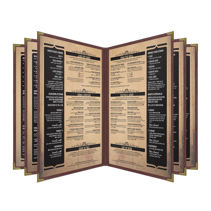 Pajco Menu Cover, Six Pocket Booklet (10 View), 8.5" x 11", BurgundyElegant cover on a fine dining restaurant table