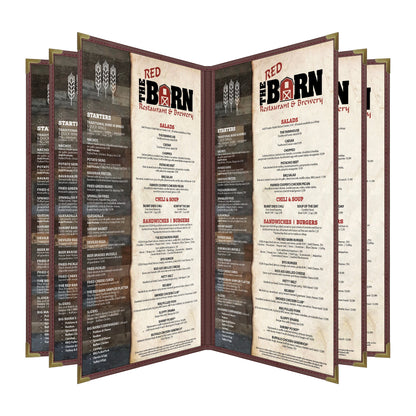 Pajco Menu Cover, Six Pocket Booklet (10 View), 8.5" x 14", BurgundyElegant cover on a fine dining restaurant table