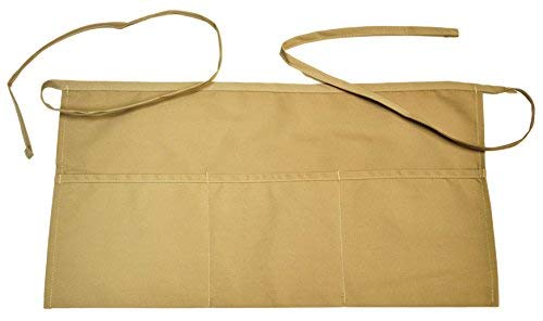 Waist Apron - 3 Pockets (4 Pack, Khaki)